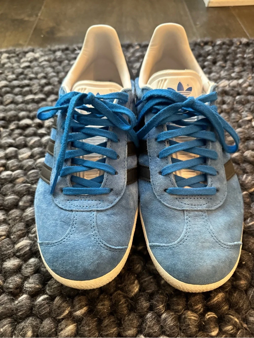 adidas blue and black gazelles